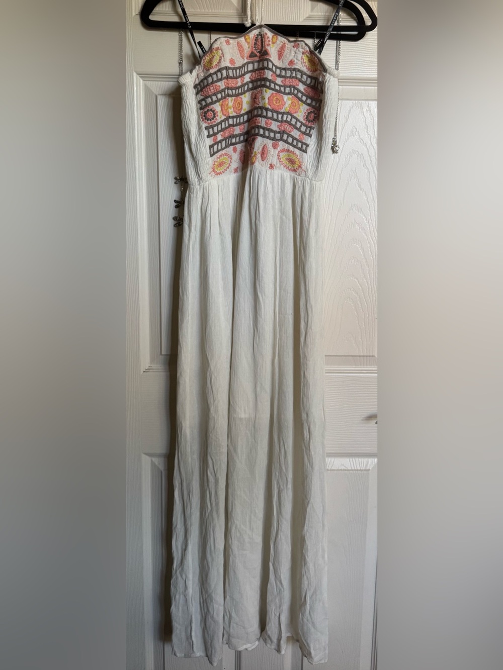 Gypsy 05 Cream W/Multi Color Embroidered Corset Maxi W/Removable Halter, Small